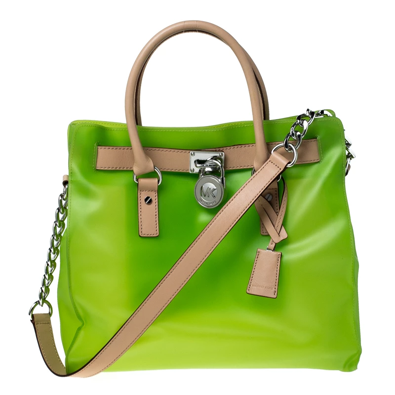 Michael Kors Neon Green PVC And Leather Frosted Hamilton Jelly Tote For Women