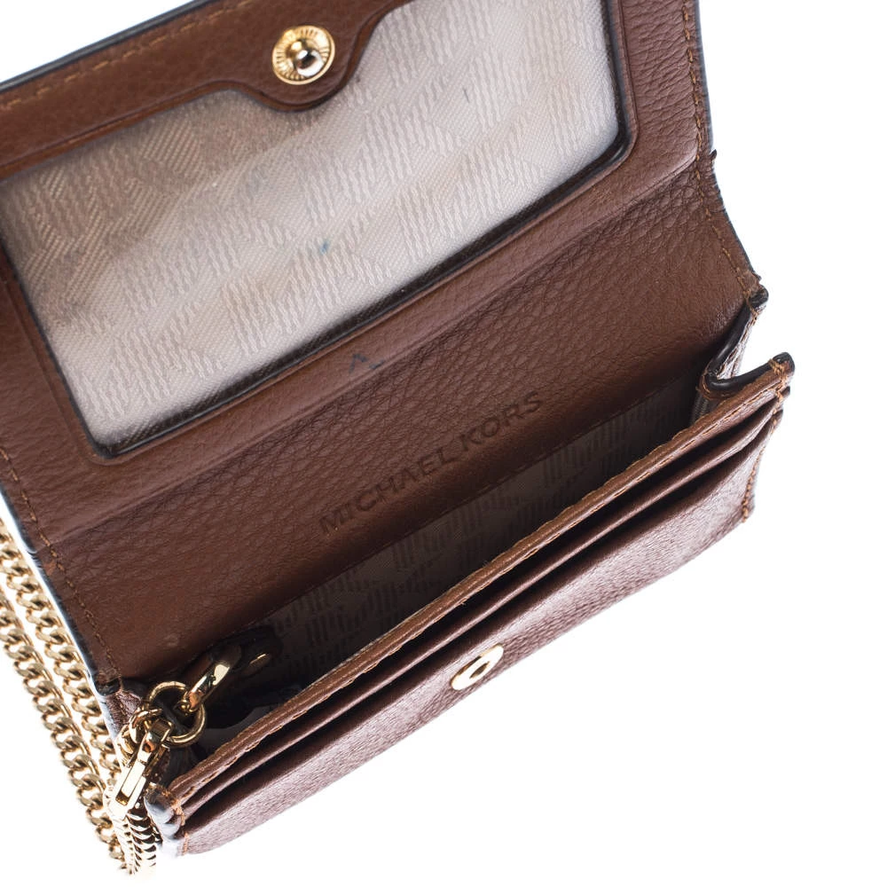Michael Kors Brown Leather Flap Compact Wallet For Women - Image 2