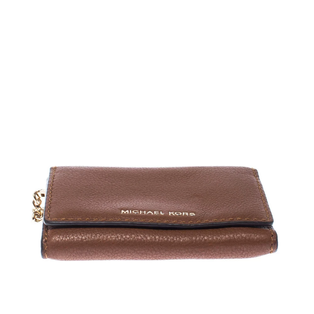 Michael Kors Brown Leather Flap Compact Wallet For Women - Image 6