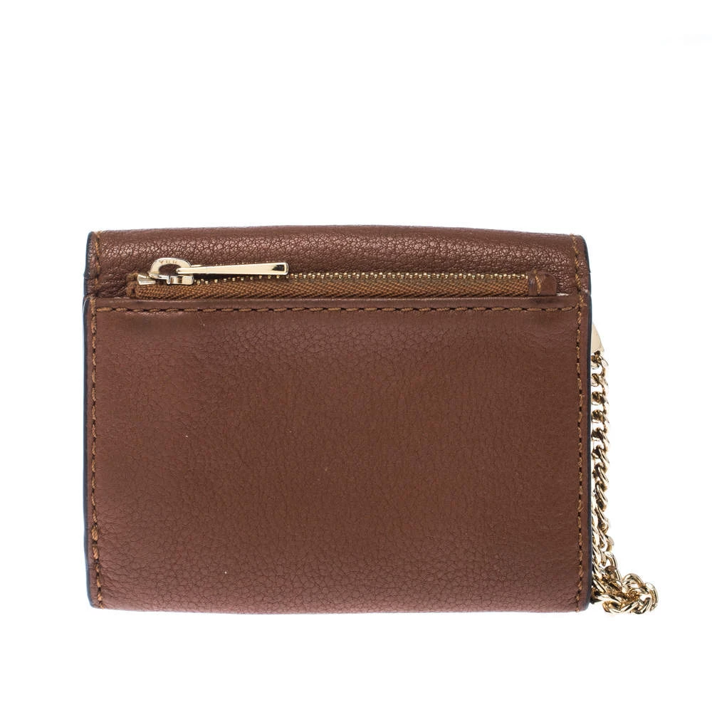Michael Kors Brown Leather Flap Compact Wallet For Women - Image 4