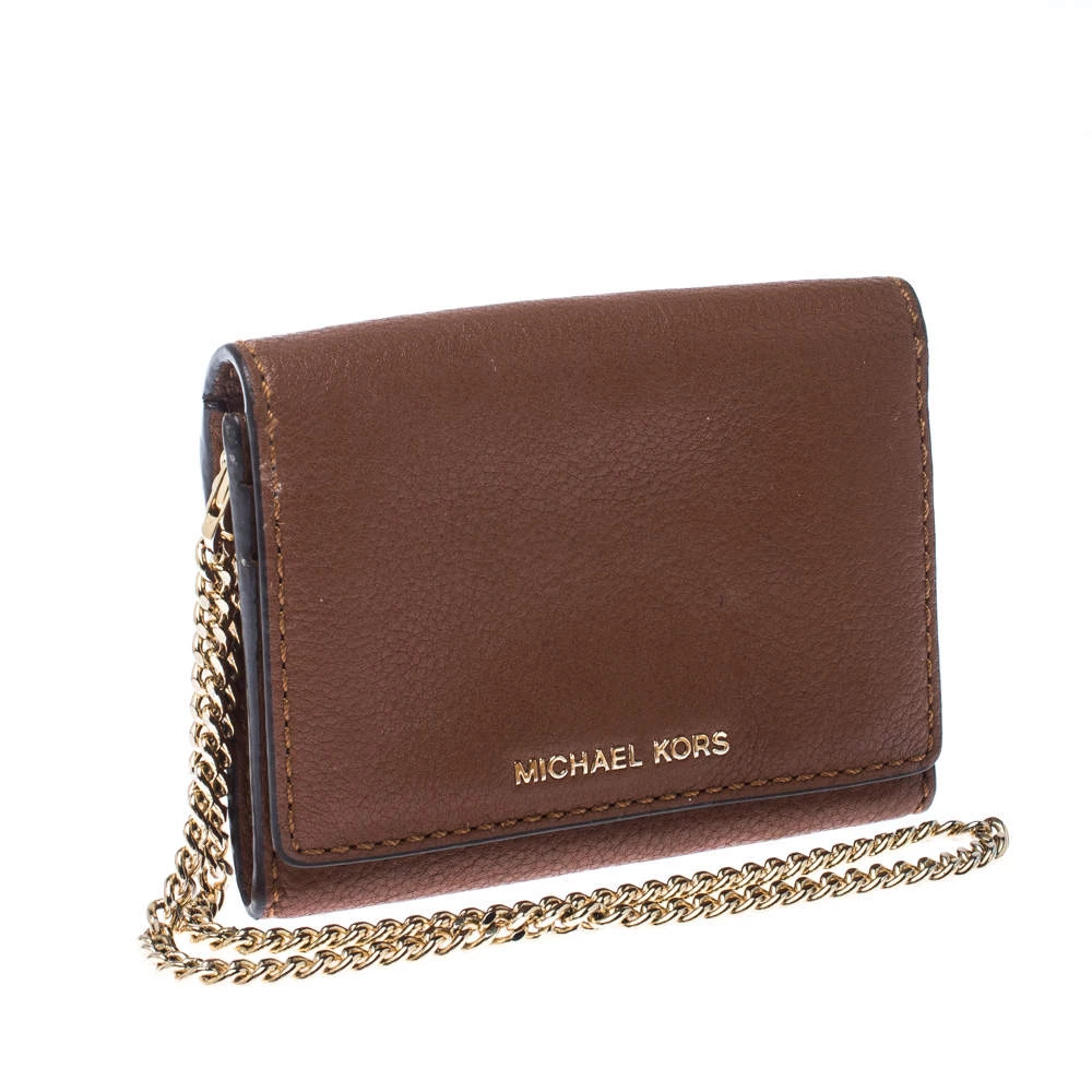 Michael Kors Brown Leather Flap Compact Wallet For Women - Image 3