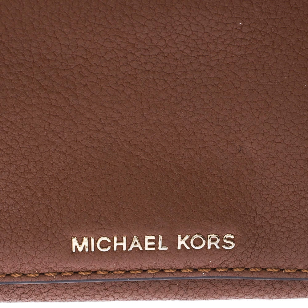 Michael Kors Brown Leather Flap Compact Wallet For Women - Image 5