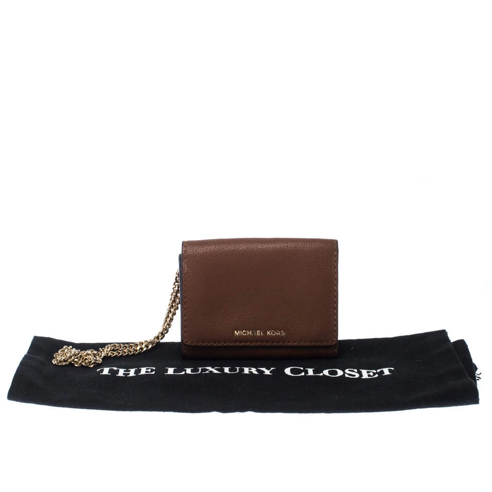 Michael Kors Brown Leather Flap Compact Wallet For Women - Image 11