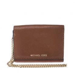 Michael Kors Brown Leather Flap Compact Wallet For Women