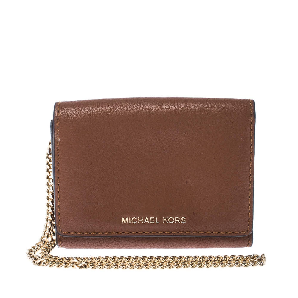 Michael Kors Brown Leather Flap Compact Wallet For Women