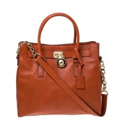 Michael Michael Kors Orange Leather East West Hamilton Tote For Women