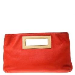 Michael Kors Orange Leather Berkley Clutch For Women