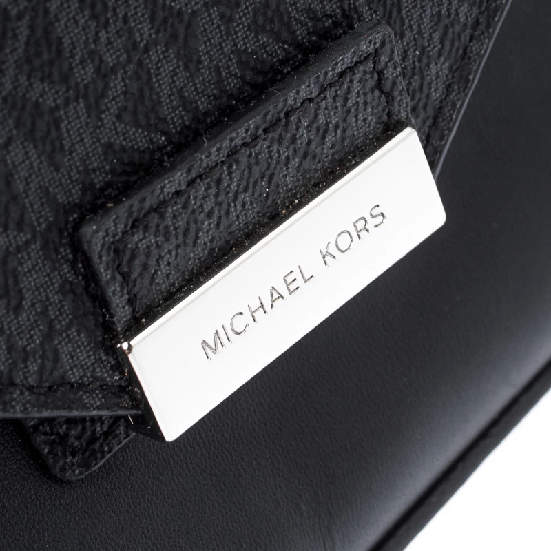 Michael Kors Black/Silver Signature Canvas And Python Embossed Leather Fanny Pack Belt Bag For Women - Image 5