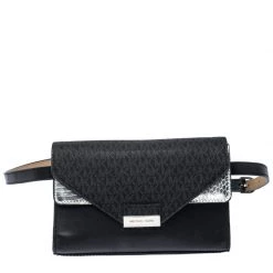 Michael Kors Black/Silver Signature Canvas And Python Embossed Leather Fanny Pack Belt Bag For Women