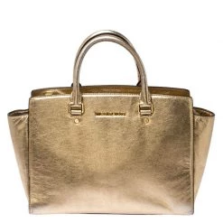 MICHAEL Michael Kors Gold Metallic Leather Medium Selma Tote For Women