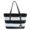 Michael Kors Black/White Stripe Saffiano Leather Small Jet Set Tote For Women