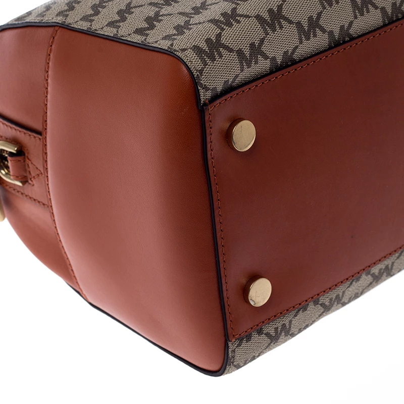 Michael Kors Beige/Orange Signature Coated Canvas And Leather Medium Mercer Duffel Bag For Women - Image 10