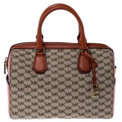 Michael Kors Beige/Orange Signature Coated Canvas And Leather Medium Mercer Duffel Bag For Women