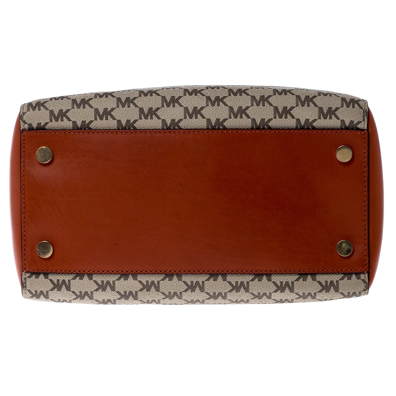 Michael Kors Beige/Orange Signature Coated Canvas And Leather Medium Mercer Duffel Bag For Women - Image 6