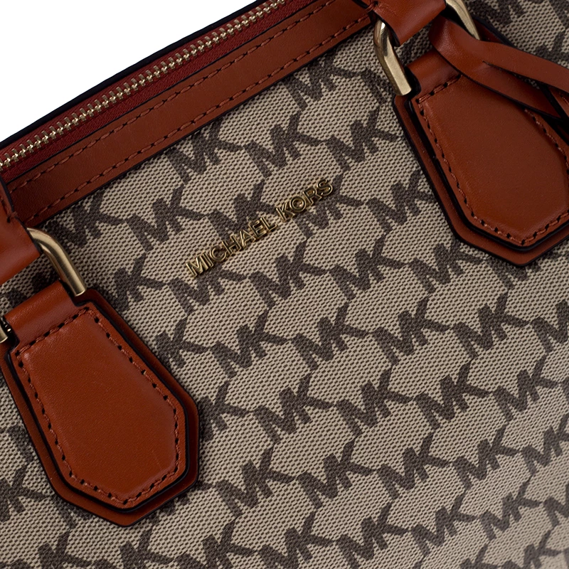 Michael Kors Beige/Orange Signature Coated Canvas And Leather Medium Mercer Duffel Bag For Women - Image 5