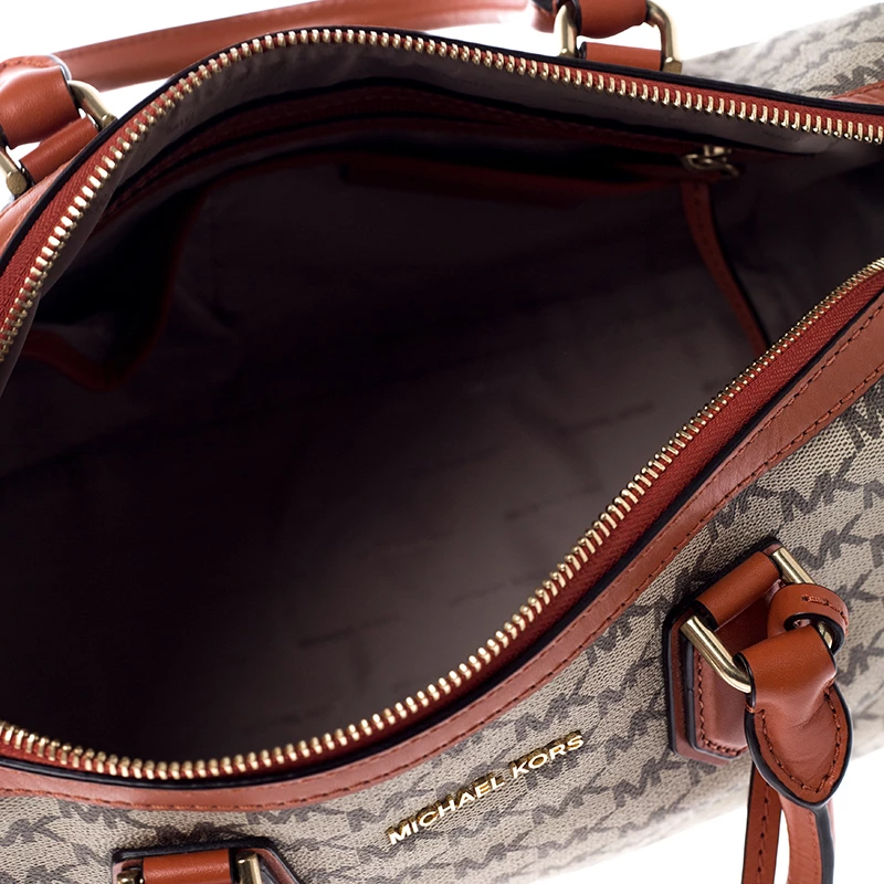 Michael Kors Beige/Orange Signature Coated Canvas And Leather Medium Mercer Duffel Bag For Women - Image 7