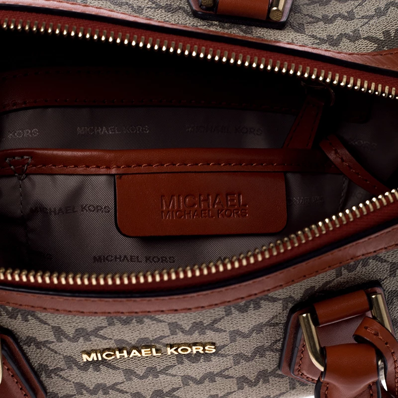 Michael Kors Beige/Orange Signature Coated Canvas And Leather Medium Mercer Duffel Bag For Women - Image 8
