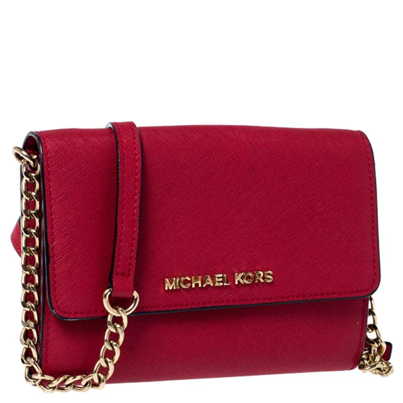 Michael Kors Red Leather Mini Crossbody Bag For Women - Image 3