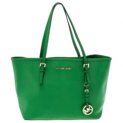 Michael Kors Green Saffiano Leather Jet Set Travel Tote For Women