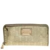 Michael Kors Gold Monogram Patent Leather Jet Set Zip Around Wallet For Women