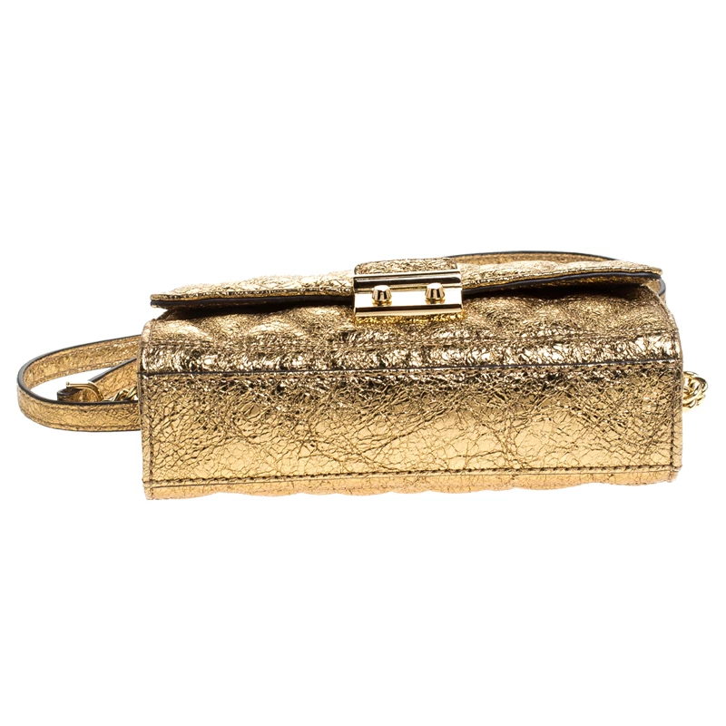 Michael Kors Metallic Gold Quilted Leather Crossbody Bag For Women - Image 6