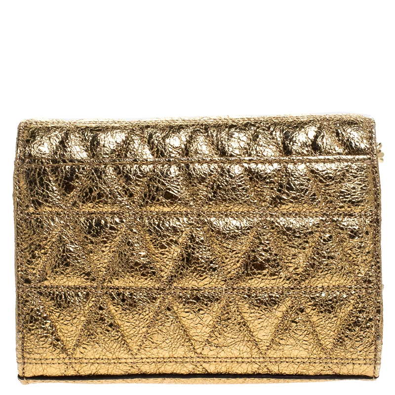 Michael Kors Metallic Gold Quilted Leather Crossbody Bag For Women - Image 4