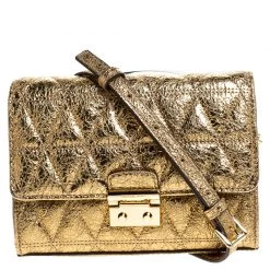 Michael Kors Metallic Gold Quilted Leather Crossbody Bag For Women