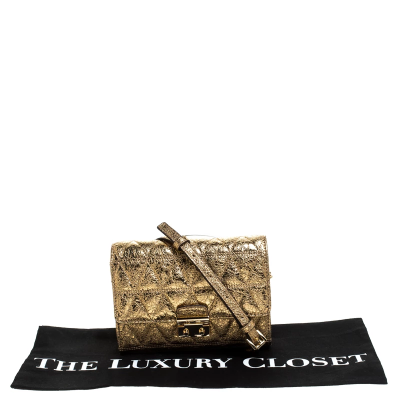 Michael Kors Metallic Gold Quilted Leather Crossbody Bag For Women - Image 9