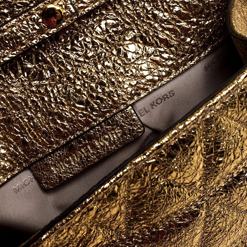 Michael Kors Metallic Gold Quilted Leather Crossbody Bag For Women - Image 8