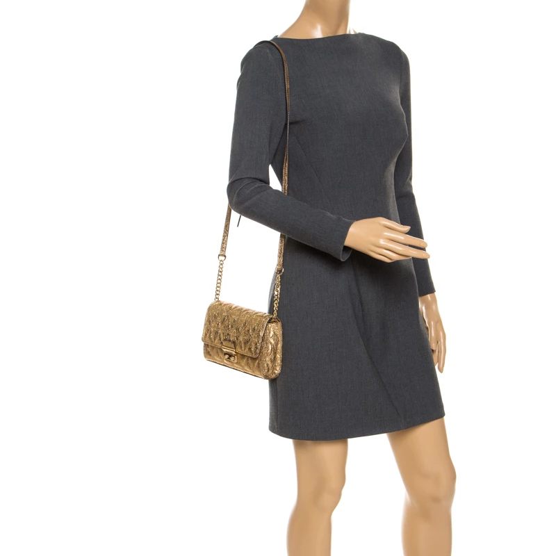 Michael Kors Metallic Gold Quilted Leather Crossbody Bag For Women - Image 2