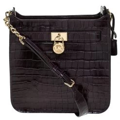 Michael Kors Dark Purple Crocodile Embossed Leather Hamilton Shoulder Bag For Women