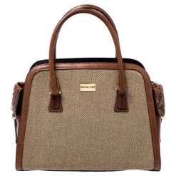Michael Kors Beige/Brown Woven Raffia And Python Leather Trimmed Gia Satchel For Women