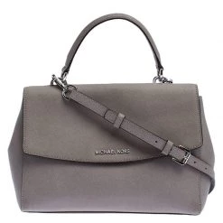 Michael Kors Grey Leather Ava Top Handle Bag For Women