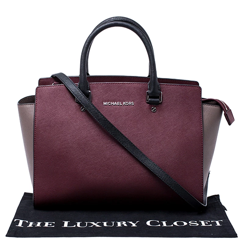 Michael Kors Burgundy/Grey Saffiano Leather Medium Selma Tote For Women - Image 9