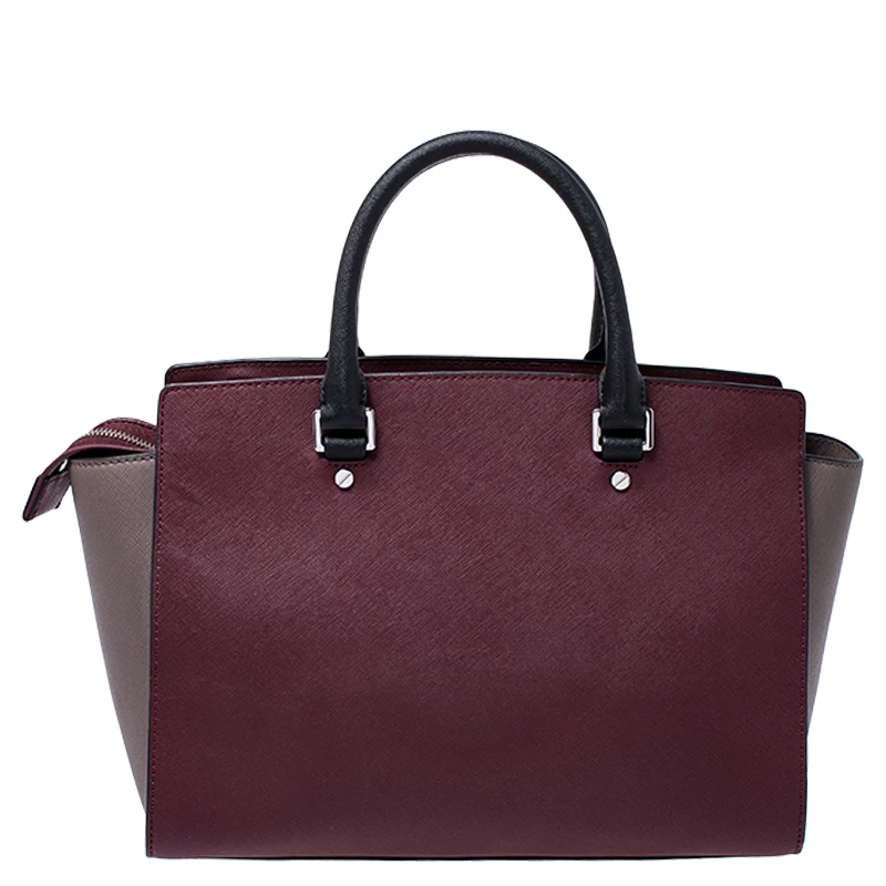 Michael Kors Burgundy/Grey Saffiano Leather Medium Selma Tote For Women - Image 4