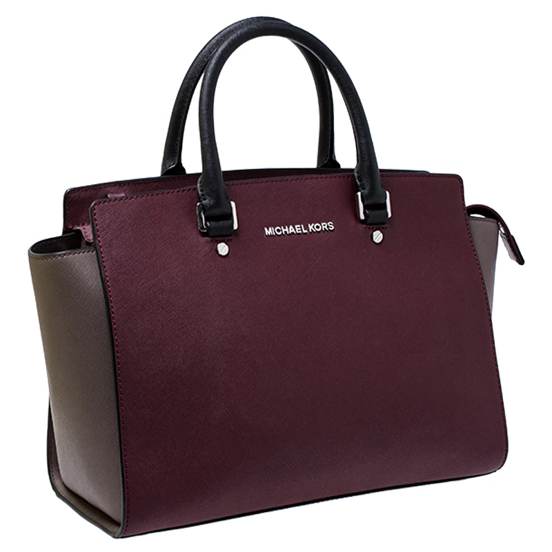 Michael Kors Burgundy/Grey Saffiano Leather Medium Selma Tote For Women - Image 3