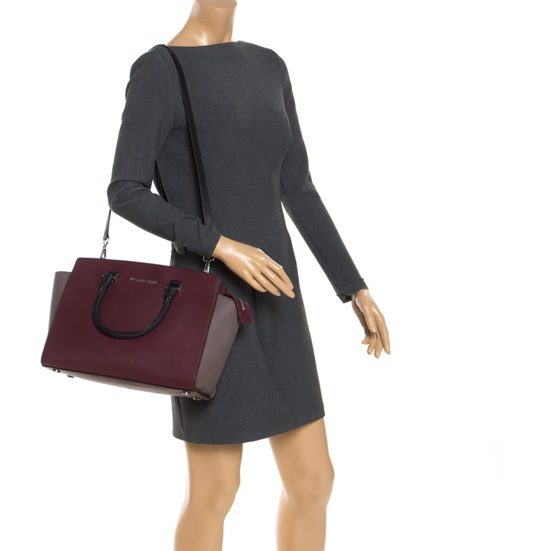 Michael Kors Burgundy/Grey Saffiano Leather Medium Selma Tote For Women - Image 2
