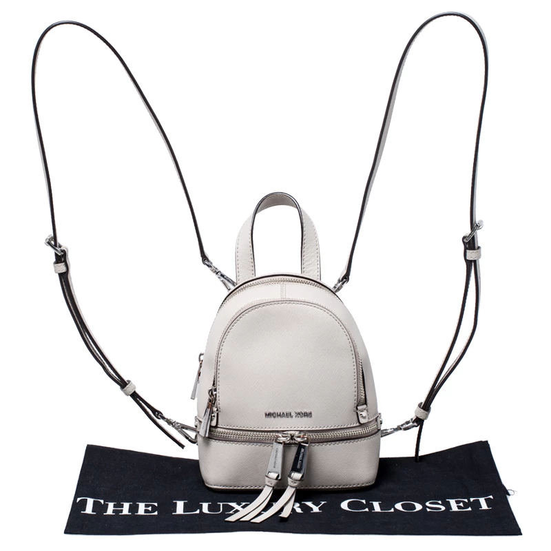 Michael Kors Grey Leather Rhea Backpack For Women - Image 9