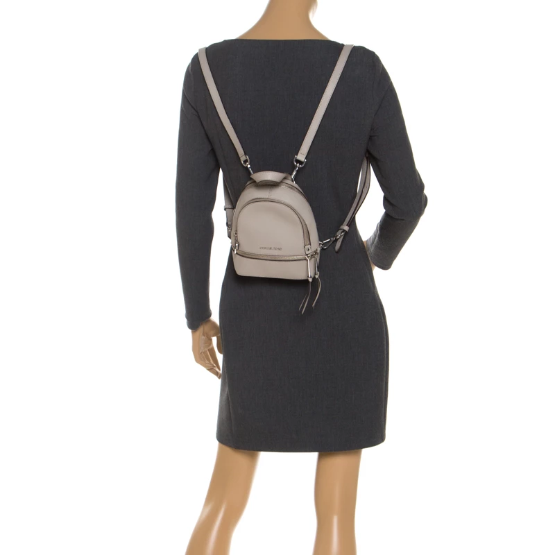 Michael Kors Grey Leather Rhea Backpack For Women - Image 2