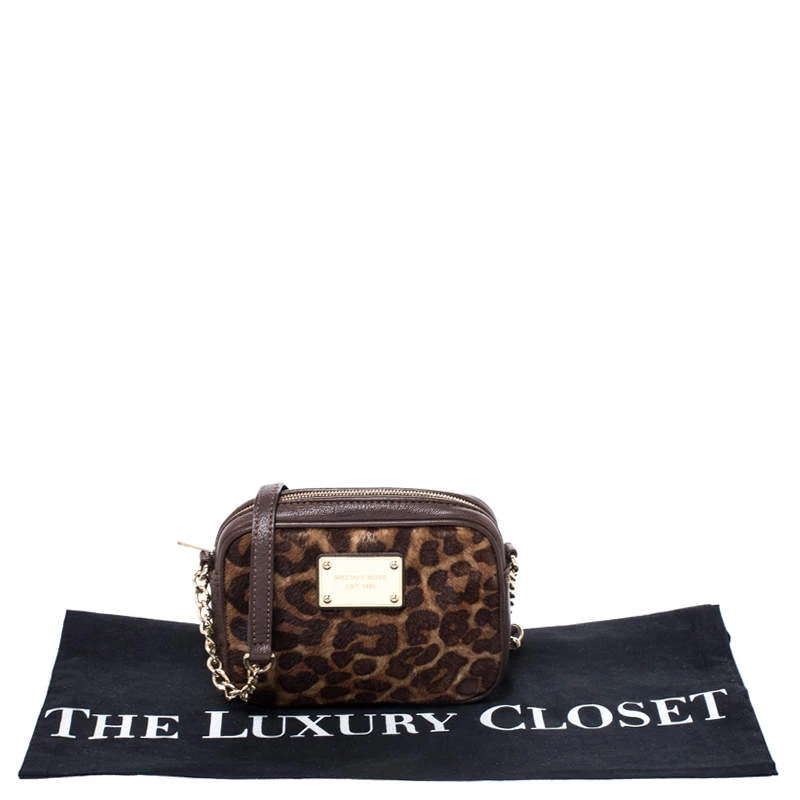 Michael Kors Leopard Print Calf Hair Ginny Camera Crossbody For Women - Image 9
