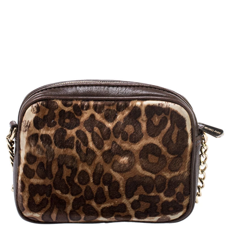 Michael Kors Leopard Print Calf Hair Ginny Camera Crossbody For Women - Image 4