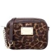 Michael Kors Leopard Print Calf Hair Ginny Camera Crossbody For Women