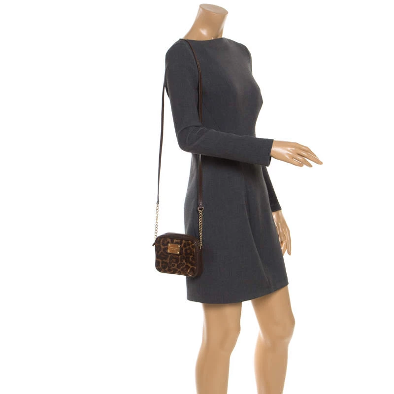 Michael Kors Leopard Print Calf Hair Ginny Camera Crossbody For Women - Image 2
