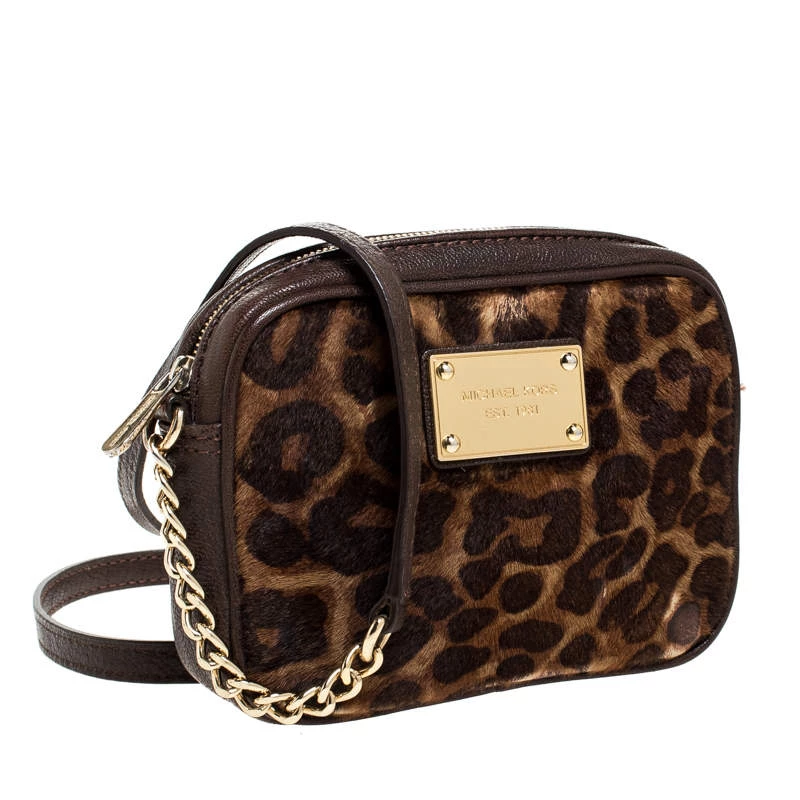 Michael Kors Leopard Print Calf Hair Ginny Camera Crossbody For Women - Image 3