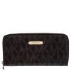 Michael Kors Brown Signature Leather Zip Around Continental Wallet For Women