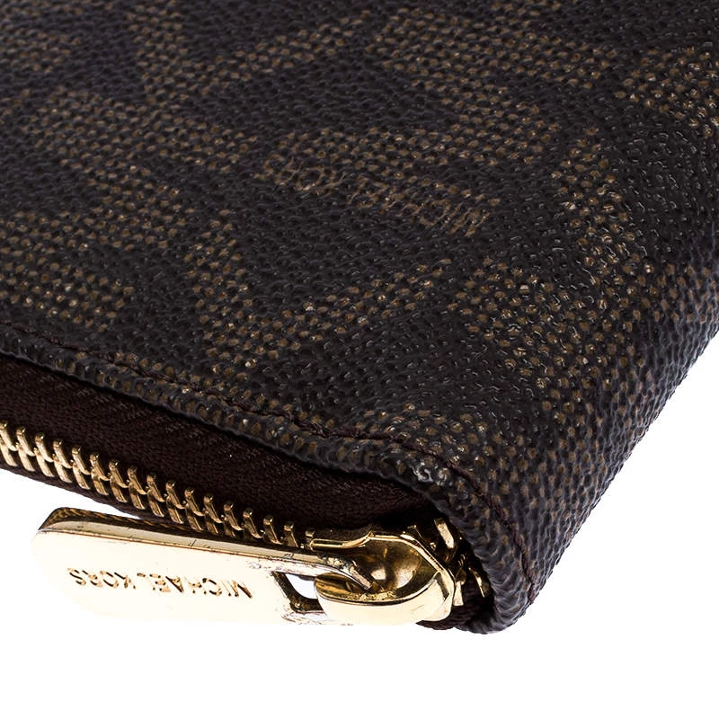 Michael Kors Brown Signature Leather Zip Around Continental Wallet For Women - Image 9