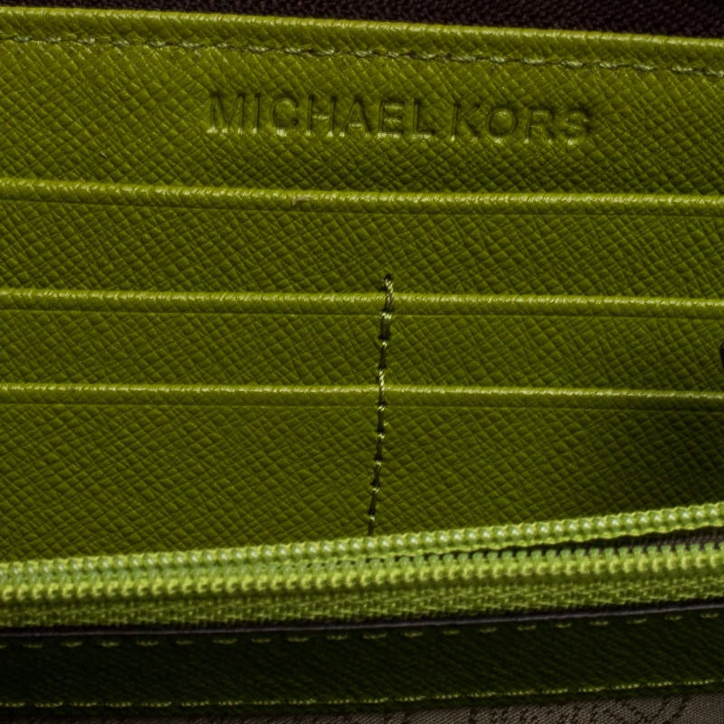 Michael Kors Brown Signature Leather Zip Around Continental Wallet For Women - Image 7