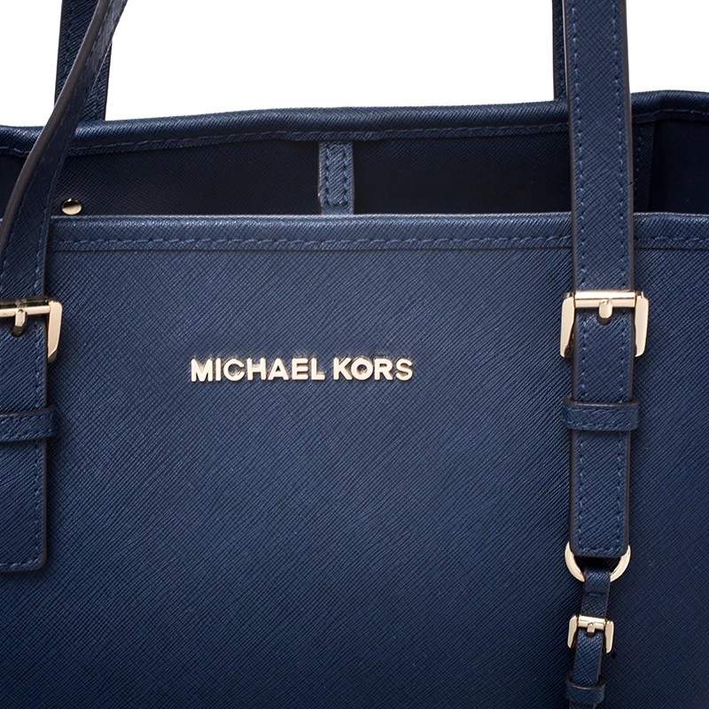 Michael Kors Navy Blue Saffiano Leather Small Jet Set Travel Tote For Women - Image 9
