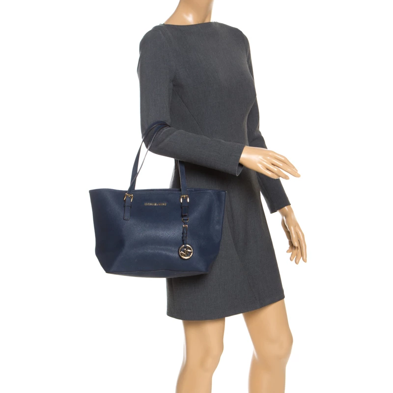 Michael Kors Navy Blue Saffiano Leather Small Jet Set Travel Tote For Women - Image 2