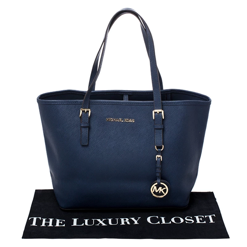 Michael Kors Navy Blue Saffiano Leather Small Jet Set Travel Tote For Women - Image 11